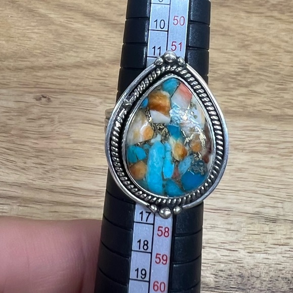 Genuine oyster,copper,turquoise ring,925 Sterling Silver,vibrant, chunky❤️size 7 - Picture 8 of 8